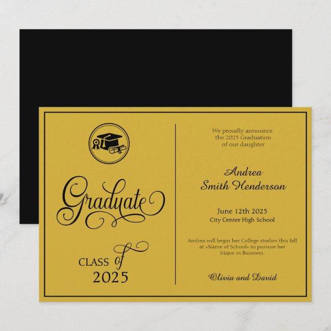 Classic Elegant Script No Photo Graduation Announcement (Front/Back)