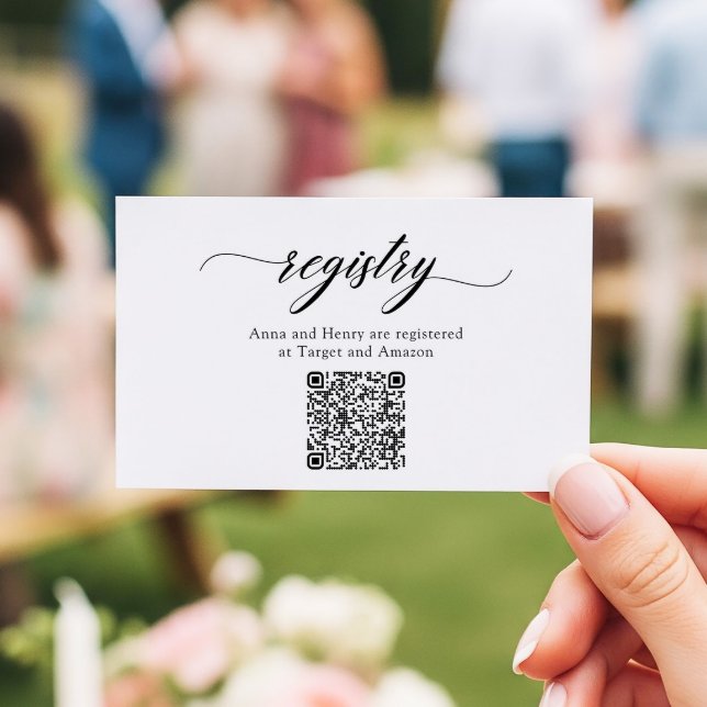 Classic Elegant Script QR Code Shower Registry Note Card (Creator Uploaded)