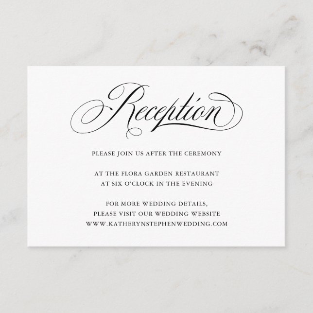 Classic Elegant Script Wedding Reception Card (Front)