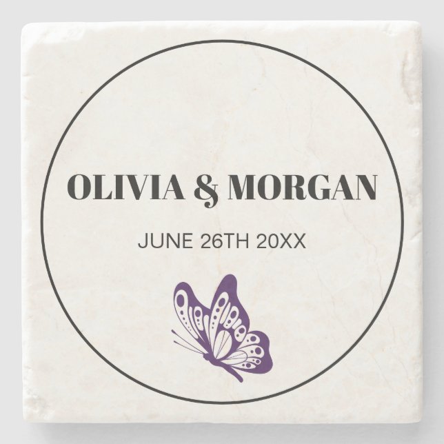 Classic Elegant Script Wedding Rehearsal Paper Stone Coaster (Front)