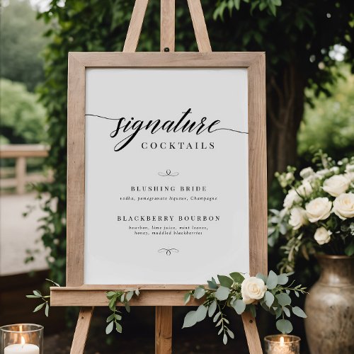 Classic Elegant Script Wedding Signature Cocktails Poster