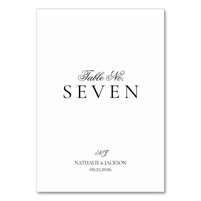 Classic Elegant Script Wedding Table Number (Front)