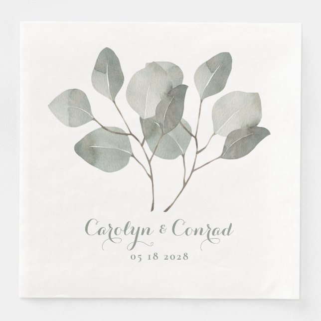 Classic Elegant Silver Dollar Eucalyptus Wedding Paper Dinner Napkins (Front)