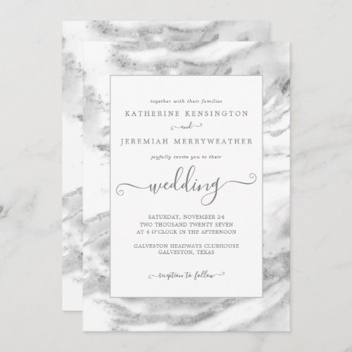 Classic Elegant Silver Foil Marble Wedding Invitation