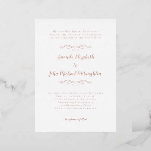 Classic Elegant Simple Formal Wedding Rose Gold Foil Invitation
