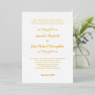 Classic Elegant Simple Formal White Wedding Gold Foil Invitation