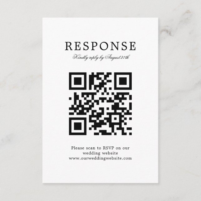 Classic Elegant Simple Wedding Rsvp QR Code Enclosure Card (Front)