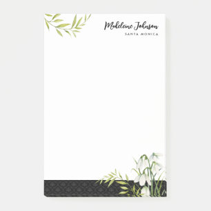 Classic Elegant Snowdrops Laurel Black Damask Post-it Notes