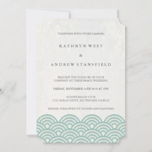 Classic Elegant Soft Green + White Beach Wedding Invitation