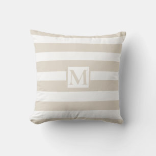 Classic elegant tan beige white strips monogram outdoor pillow