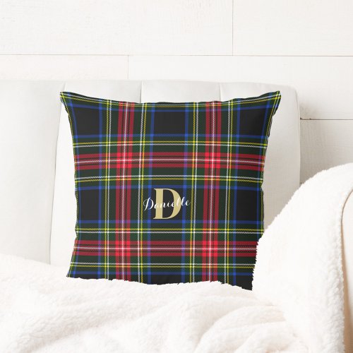 Classic Elegant Tartan Monogram Name Christmas Throw Pillow