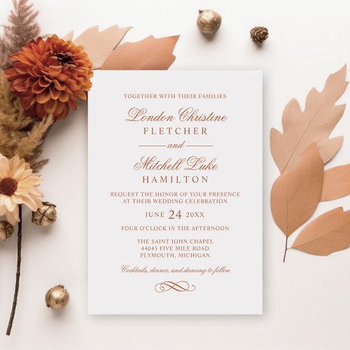 Classic Elegant Terracotta Orange Wedding Invitation