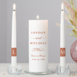 Classic Elegant Terracotta Orange Wedding Monogram Unity Candle Set