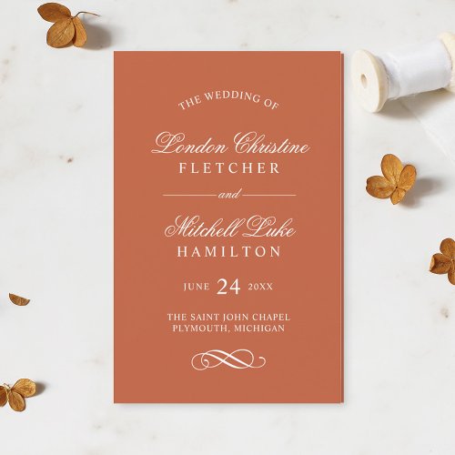 Classic Elegant Terracotta Orange Wedding Programs