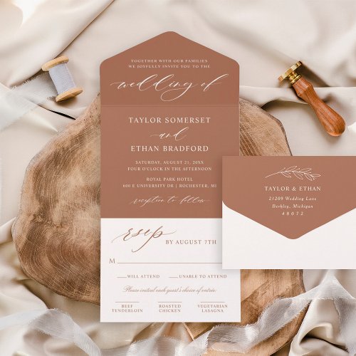 Classic Elegant Terracotta Wedding All In One Invitation