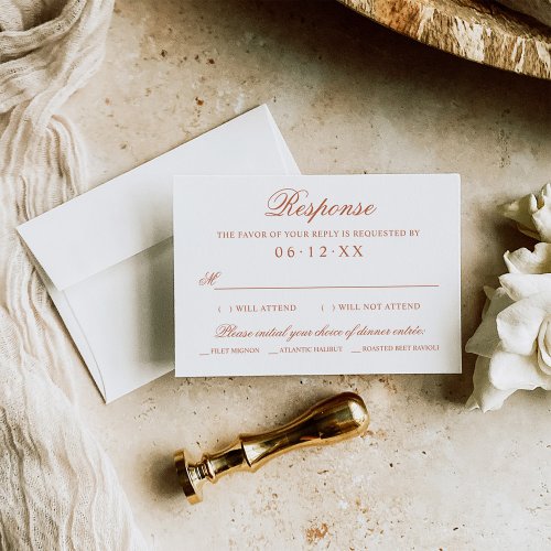 Classic Elegant Terracotta Wedding Dinner Options RSVP Card