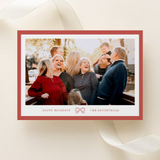 Classic Elegant Tiny Red Bow Holiday Photo Card