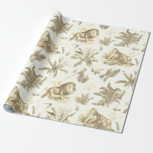 Classic Elegant Topical Safari Lion Beige Toile Wrapping Paper