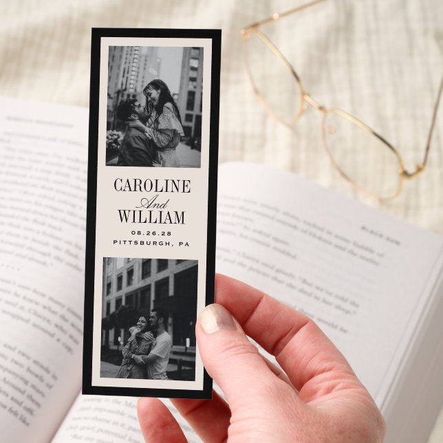 Classic Elegant Two Photo Wedding Bookmark (Hand)