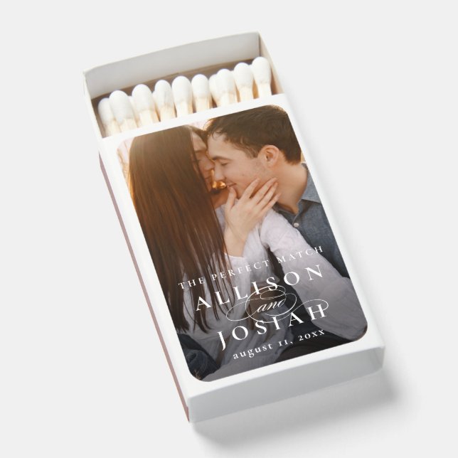 Classic Elegant Typography Names Photo Wedding Matchboxes (Front Open)