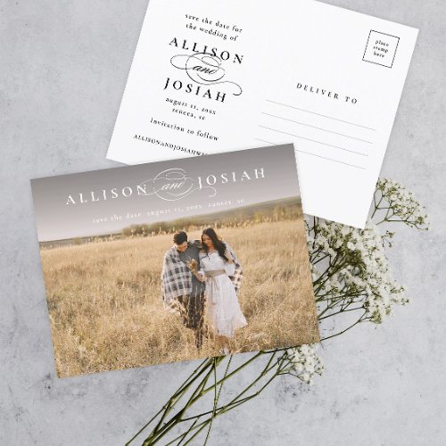 Classic Elegant Typography Names Photo Wedding Sav Announcement Postcard