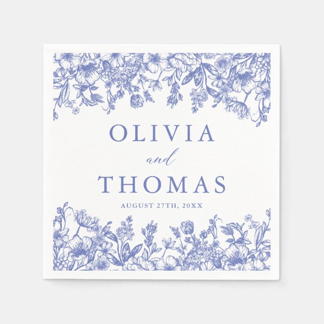 Classic Elegant Victorian Blue Floral Wedding Napkins (Front)