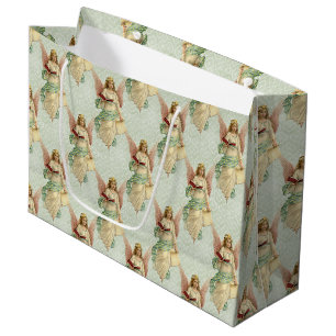 Classic Elegant Victorian Vintage Christmas Angels Large Gift Bag