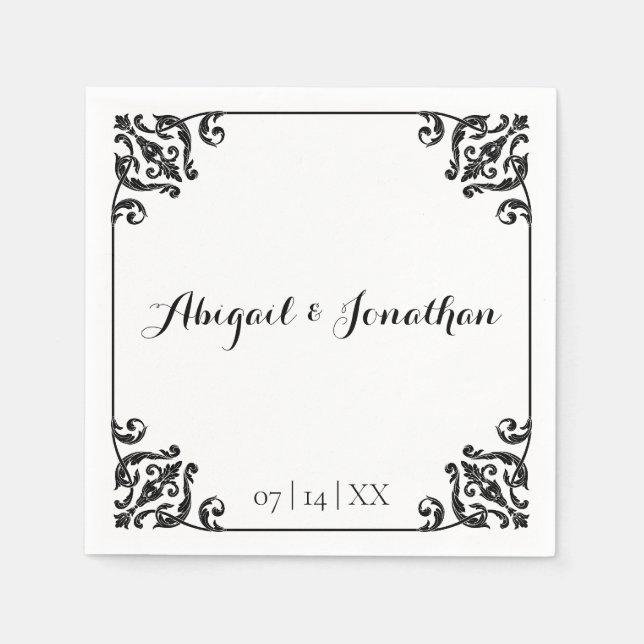 Classic Elegant Vintage Baroque Framed Wedding Napkins (Front)