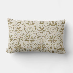 Classic Elegant Vintage Beige Floral Pattern Lumbar Pillow