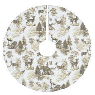 Classic Elegant Vintage Beige Sepia Deer Woodland Brushed Polyester Tree Skirt