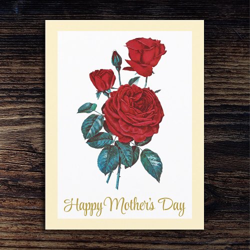 Classic Elegant Vintage Red Roses Mothers Day Postcard