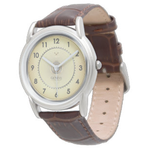 Classic Elegant Warm Gold Face Brown Leather Strap Watch