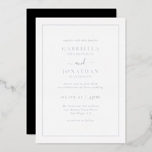 Classic Elegant Wedding Black Silver Foil Invitation