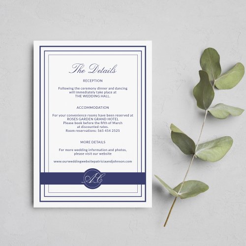 Classic elegant wedding details guests information enclosure card