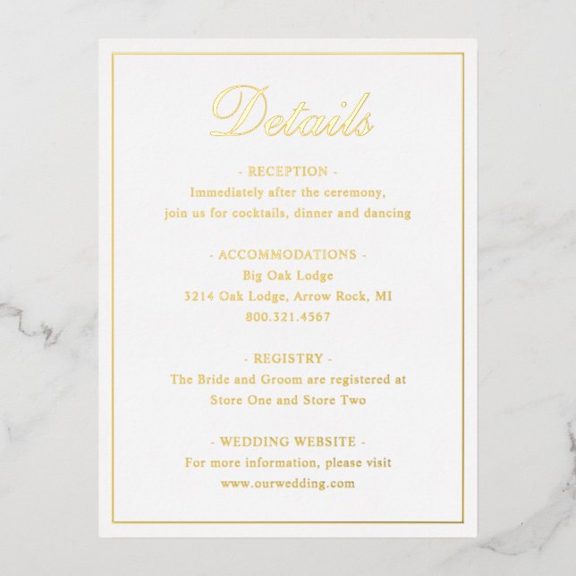 Classic Elegant Wedding Foil Enclosure Card (Front)