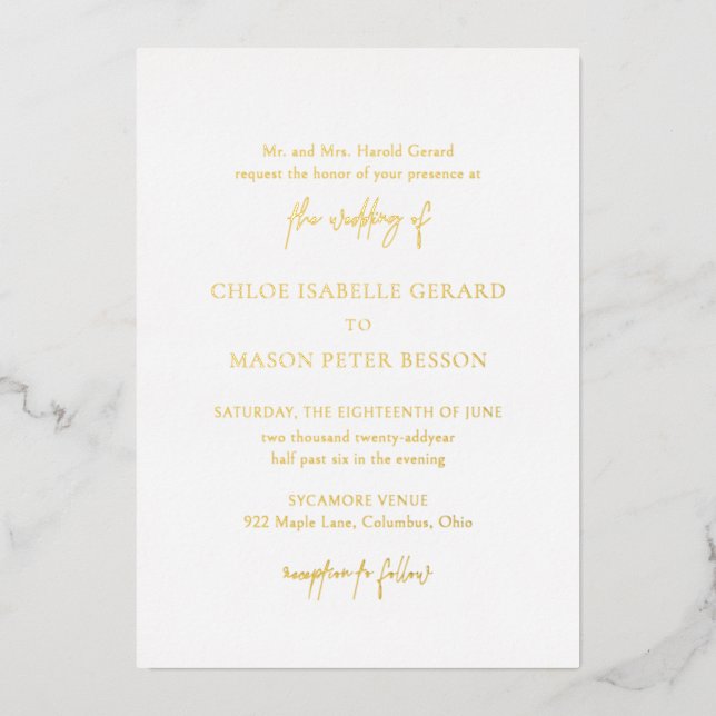 Classic Elegant Wedding Foil Invitation (Front)