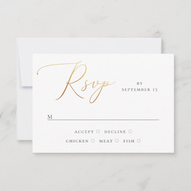 Classic Elegant Wedding | Formal Gold Script RSVP Card (Front)