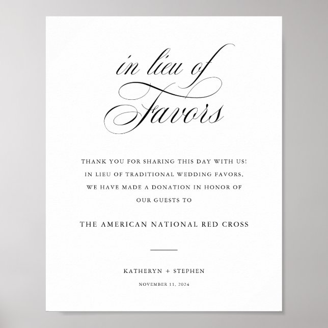 Classic Elegant Wedding In Lieu Of Favors Sign (Front)