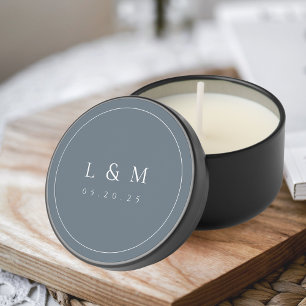 Classic Elegant Wedding Monogram Steel Blue Mini Candle Favors