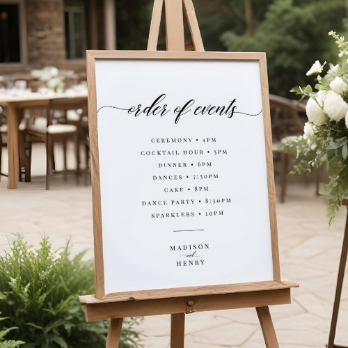 Classic Elegant Wedding Order of Events Sign