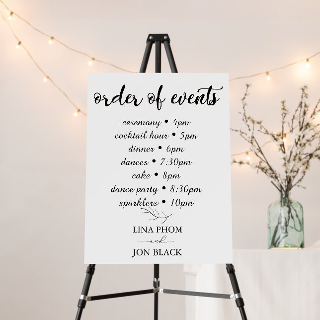 Classic Elegant Wedding Order of Events Sign (In Situ (Stand))