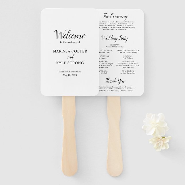 Classic Elegant Wedding Program Hand Fan (Front and Back)