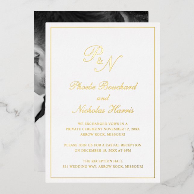 Classic Elegant Wedding Reception Foil Invitation (Front/Back)
