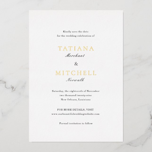 Classic Elegant Wedding Save the Date Foil Invitation (Front)