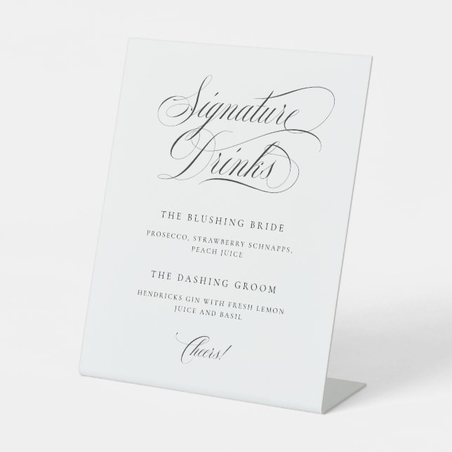 Classic Elegant Wedding Signature Drinks Pedestal  Sign (Front)