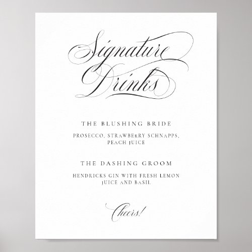 Classic Elegant Wedding Signature Drinks Tabletop  Poster
