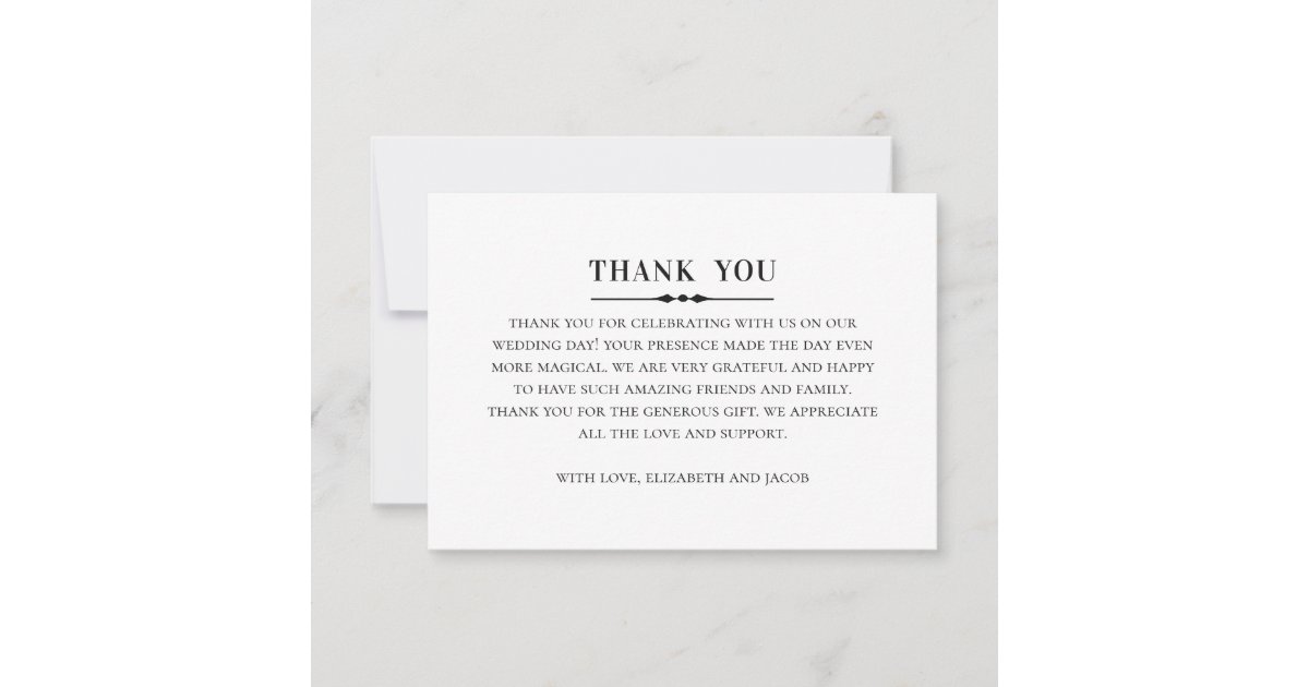 Classic elegant wedding. Simple black and white Thank You Card | Zazzle