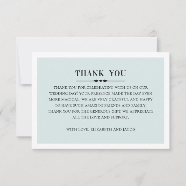 Classic elegant wedding. Simple gray and blue Thank You Card (Front)