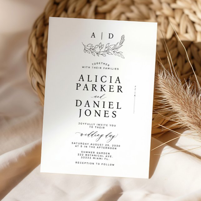 Classic elegant white black monogram wedding invitation (Creator Uploaded)