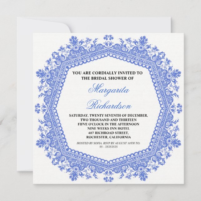 classic elegant white damask bridal shower invites (Front)